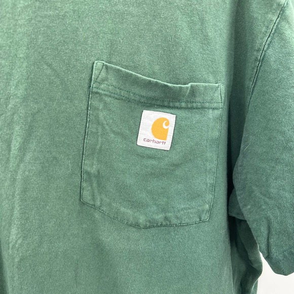 Carhartt Green Distressed Faded Green Short Sleeve Front Pocket TShirt Men Large - Picture 4 of 4